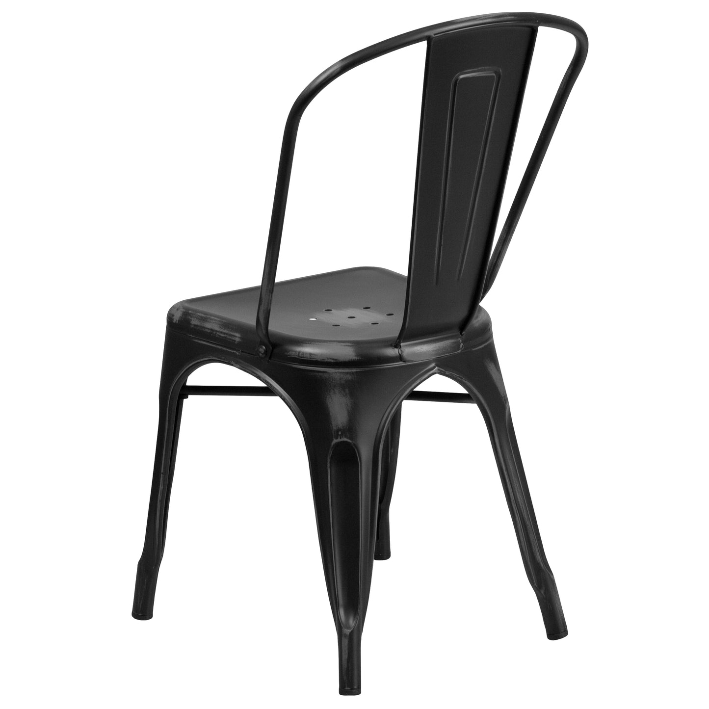 Tenley Commercial Grade Distressed Black Metal Indoor-Outdoor Stackable Chair Black
