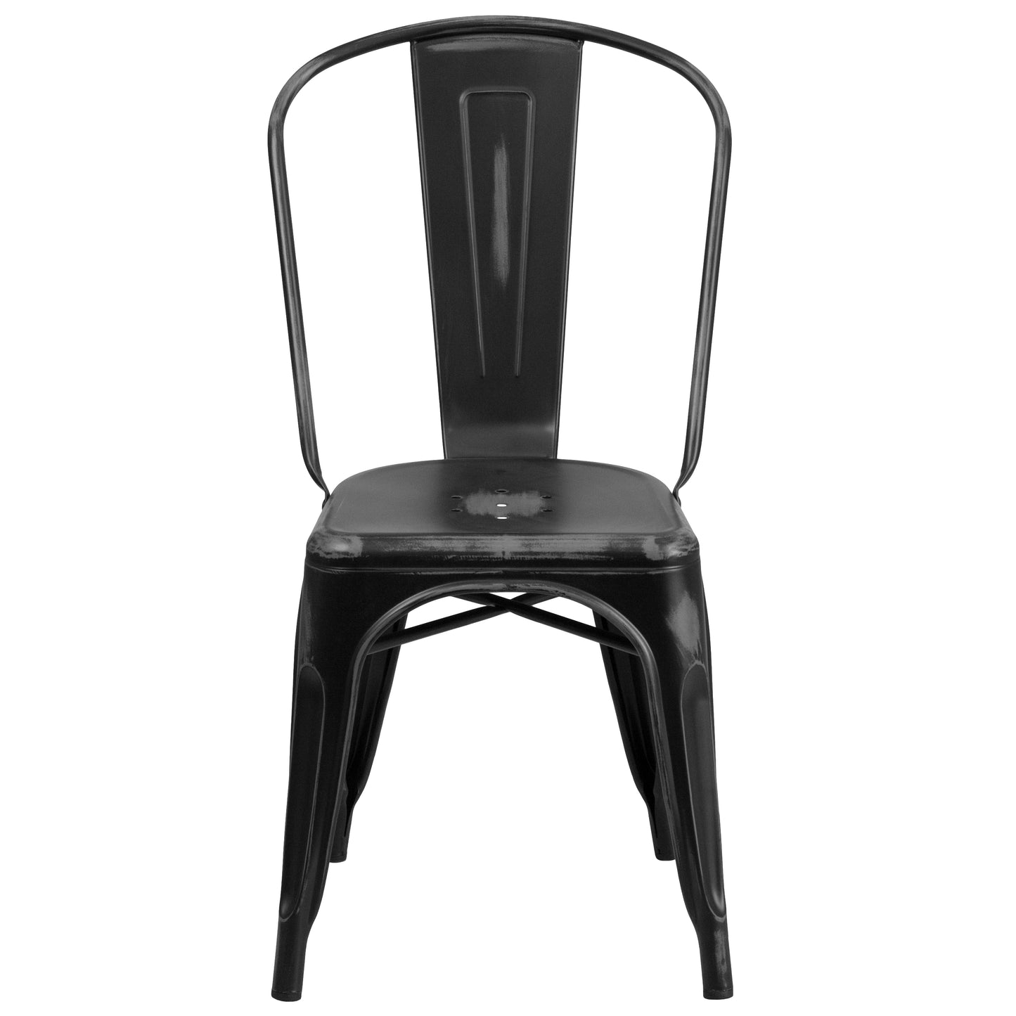 Tenley Commercial Grade Distressed Black Metal Indoor-Outdoor Stackable Chair Black