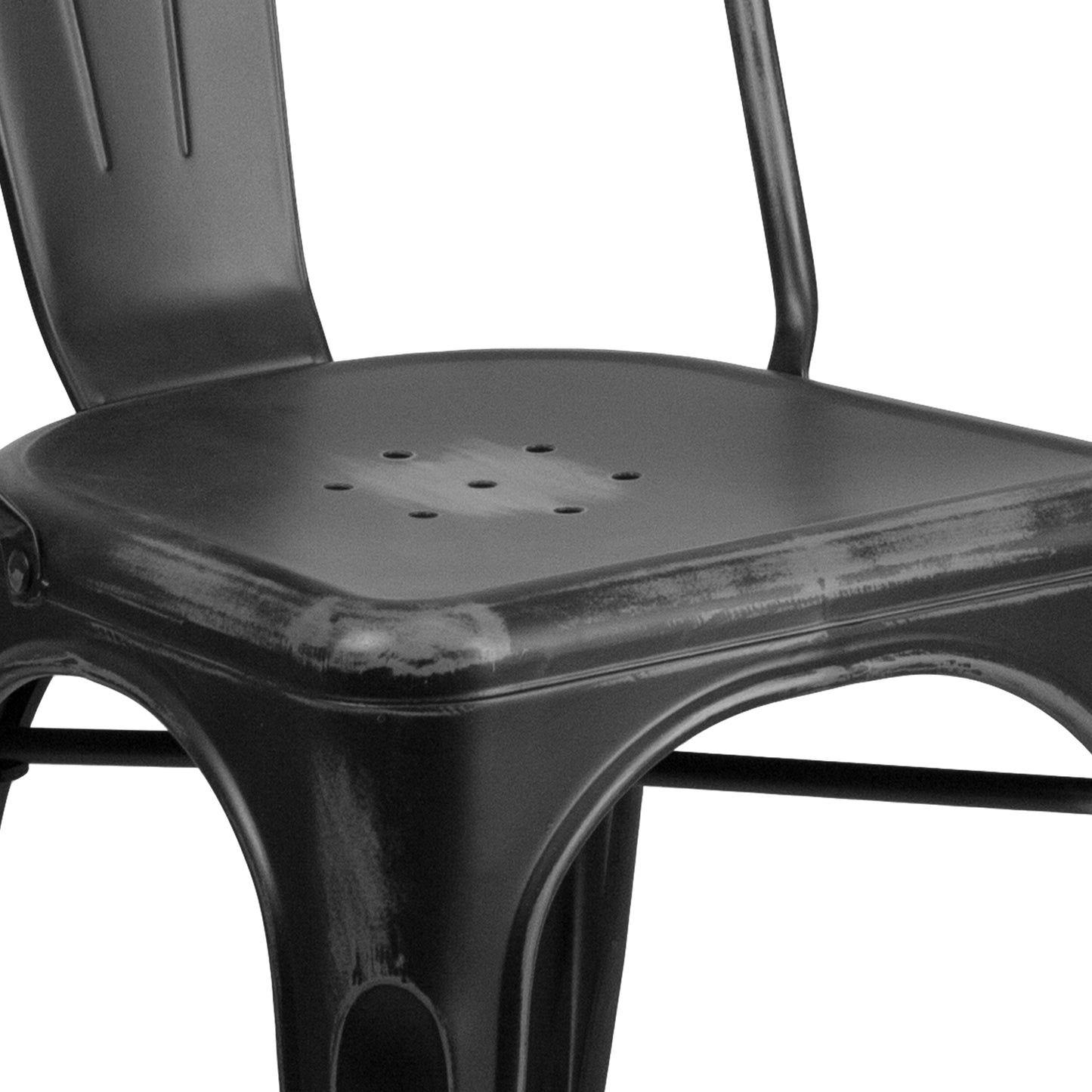Tenley Commercial Grade Distressed Black Metal Indoor-Outdoor Stackable Chair Black