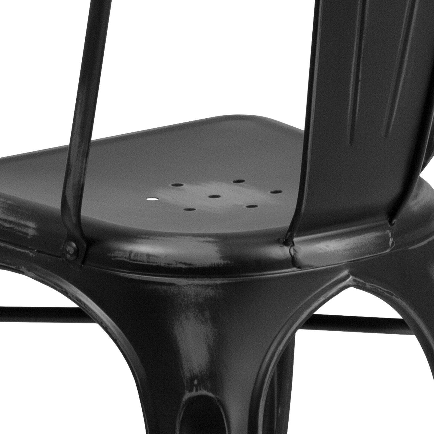 Tenley Commercial Grade Distressed Black Metal Indoor-Outdoor Stackable Chair Black