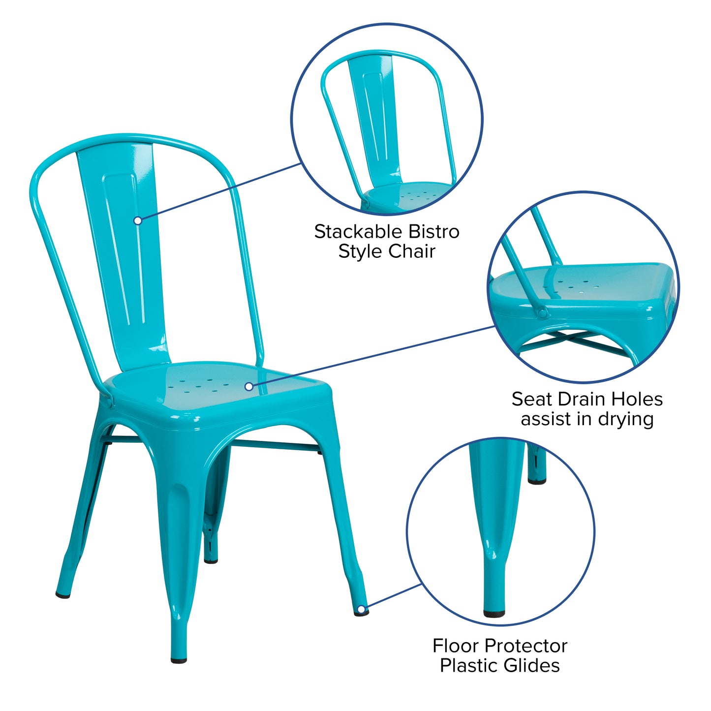 Tenley Commercial Grade Crystal Teal-Blue Metal Indoor-Outdoor Stackable Chair Crystal Teal-Blue ET-3534-CB-GG