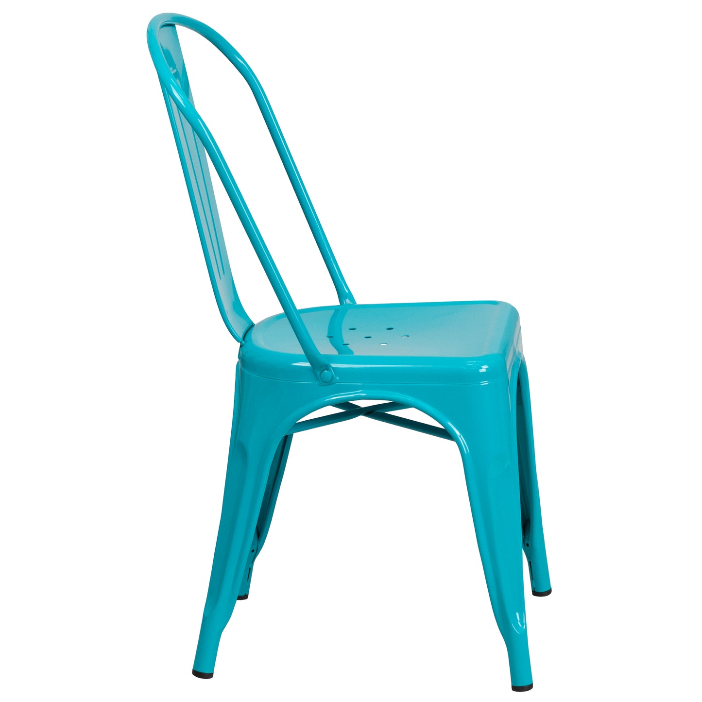 Foster Commercial Grade 31.5" Square Crystal Teal-Blue Metal Indoor-Outdoor Table Set with 4 Stack Chairs Crystal Teal-Blue ET-CT002-4-30-CB-GG