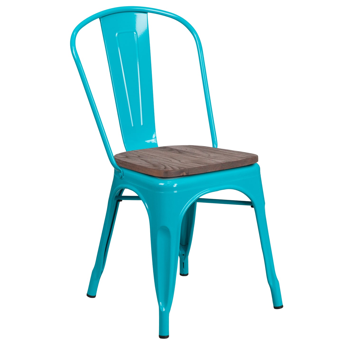 Tenley Crystal Teal-Blue Metal Stackable Chair with Wood Seat Crystal Teal-Blue ET-3534-CB-WD-GG
