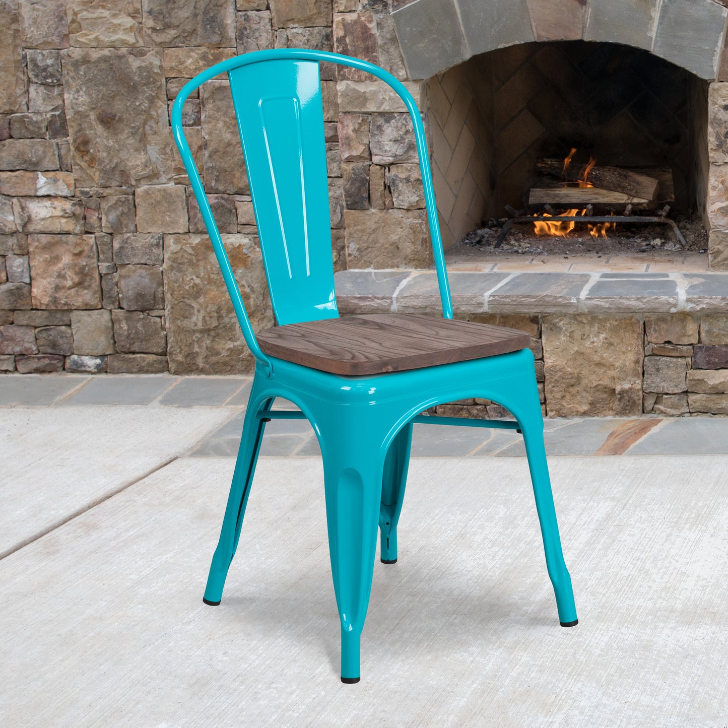 Tenley Crystal Teal-Blue Metal Stackable Chair with Wood Seat Crystal Teal-Blue ET-3534-CB-WD-GG