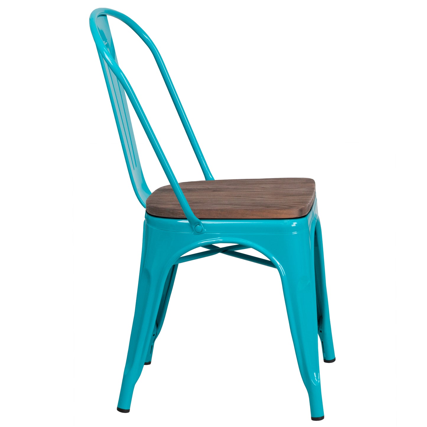 Tenley Crystal Teal-Blue Metal Stackable Chair with Wood Seat Crystal Teal-Blue ET-3534-CB-WD-GG