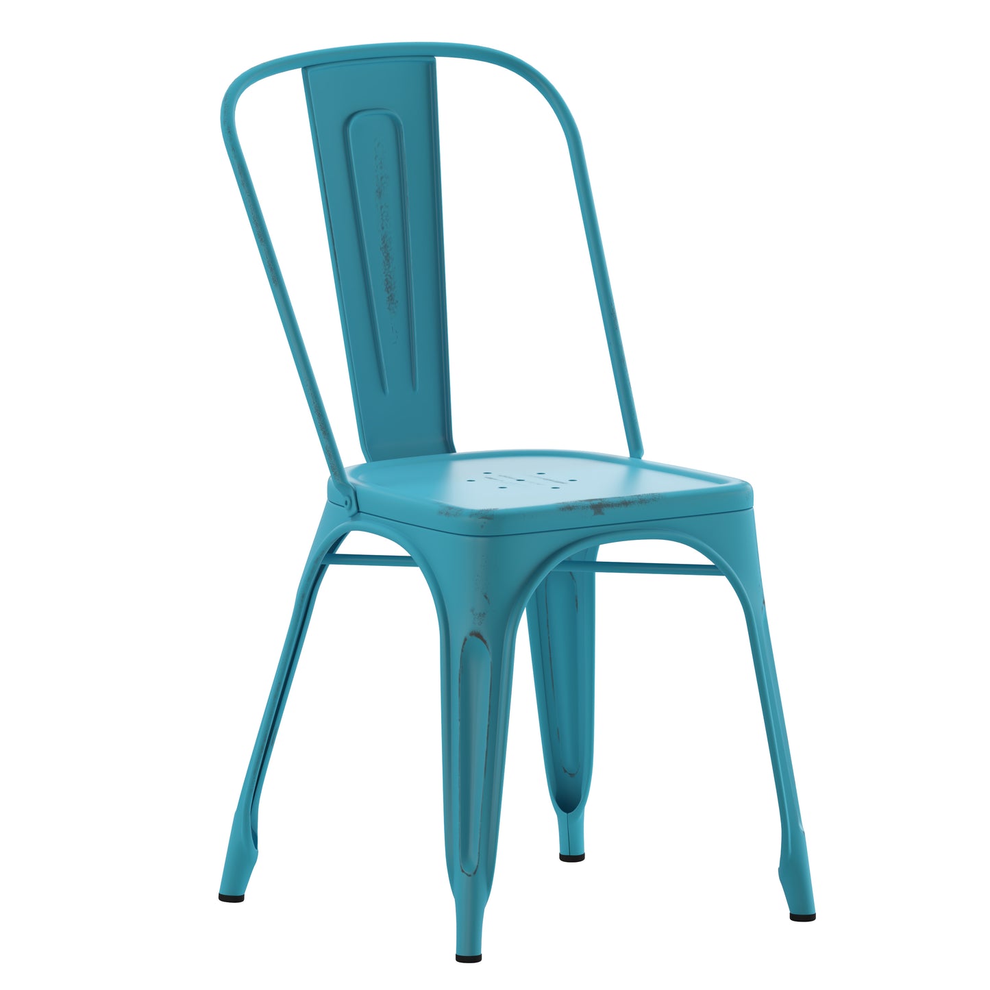 Tenley Commercial Grade Distressed Blue Metal Indoor-Outdoor Stackable Chair Blue