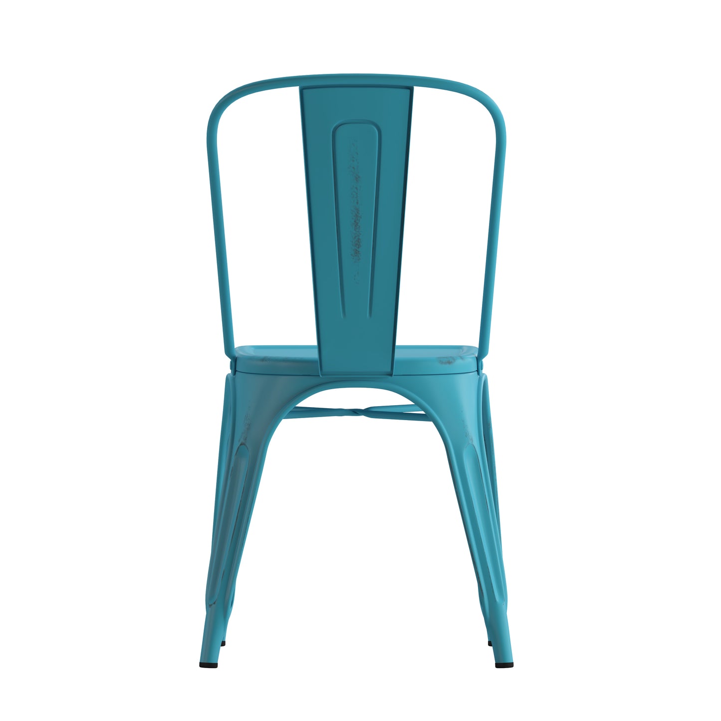 Tenley Commercial Grade Distressed Blue Metal Indoor-Outdoor Stackable Chair Blue