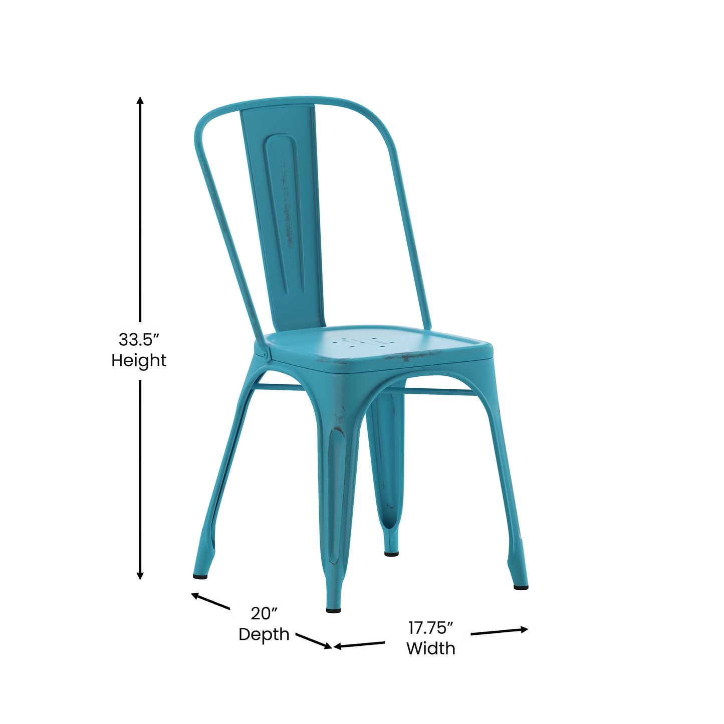 Tenley Commercial Grade Distressed Blue Metal Indoor-Outdoor Stackable Chair Blue