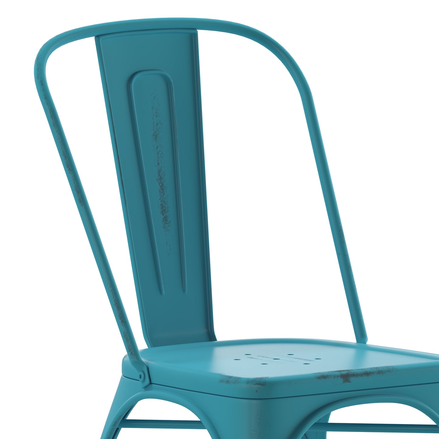 Tenley Commercial Grade Distressed Blue Metal Indoor-Outdoor Stackable Chair Blue