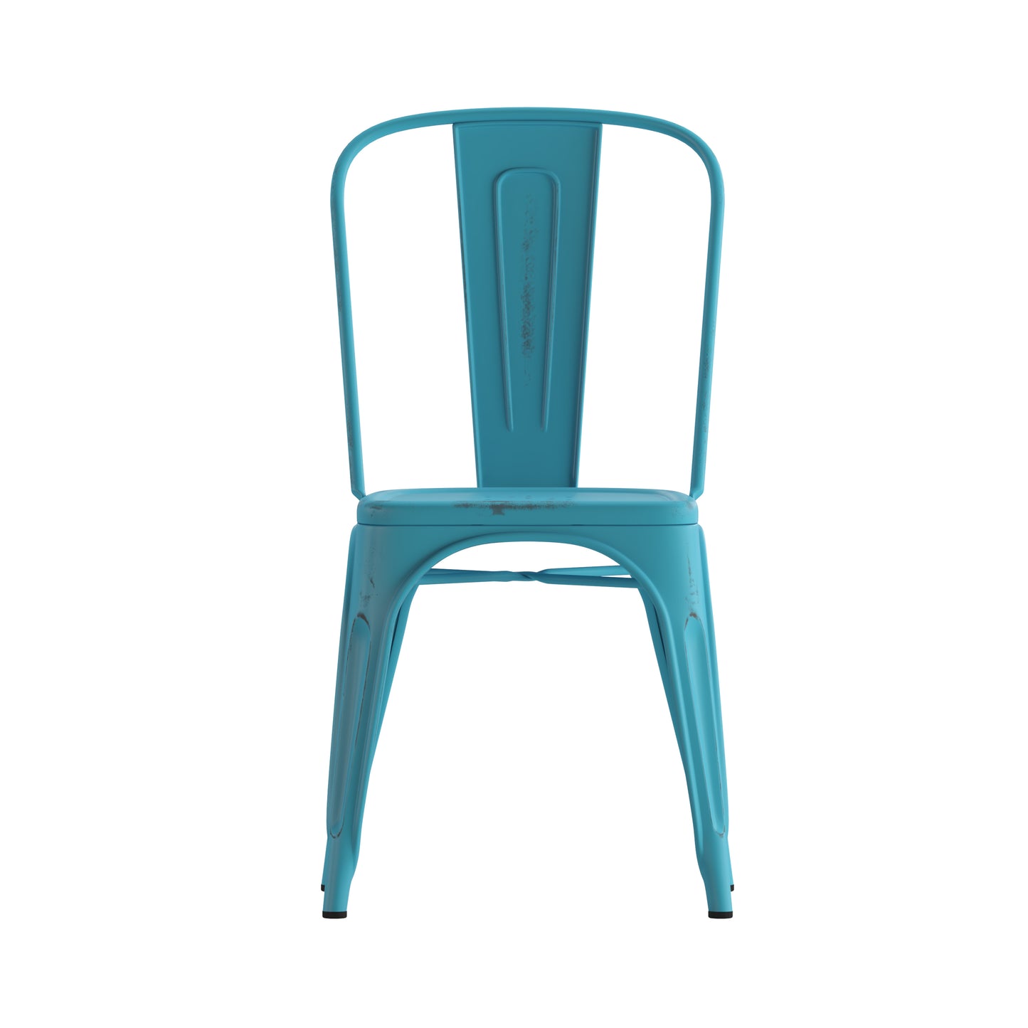 Tenley Commercial Grade Distressed Blue Metal Indoor-Outdoor Stackable Chair Blue