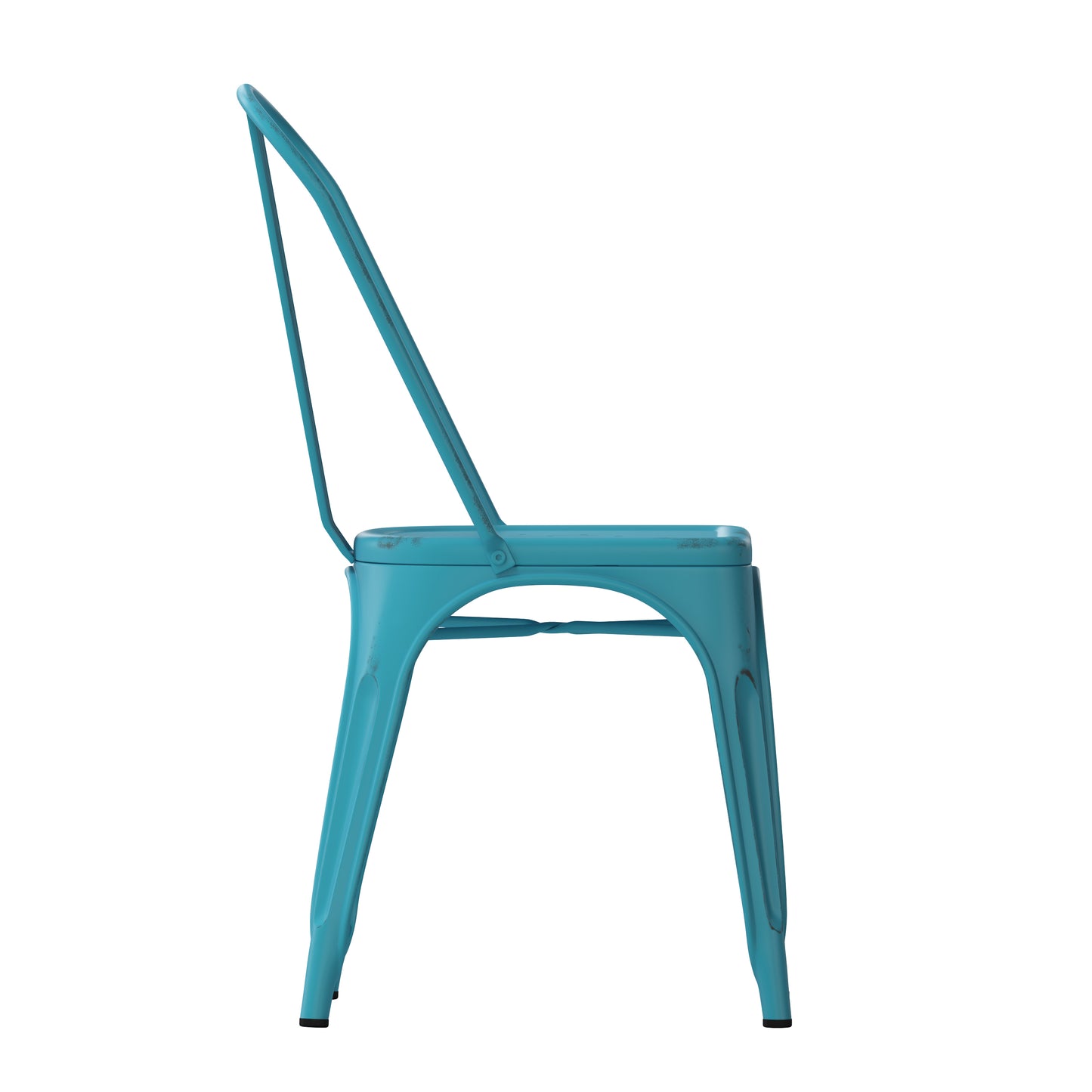 Tenley Commercial Grade Distressed Blue Metal Indoor-Outdoor Stackable Chair Blue