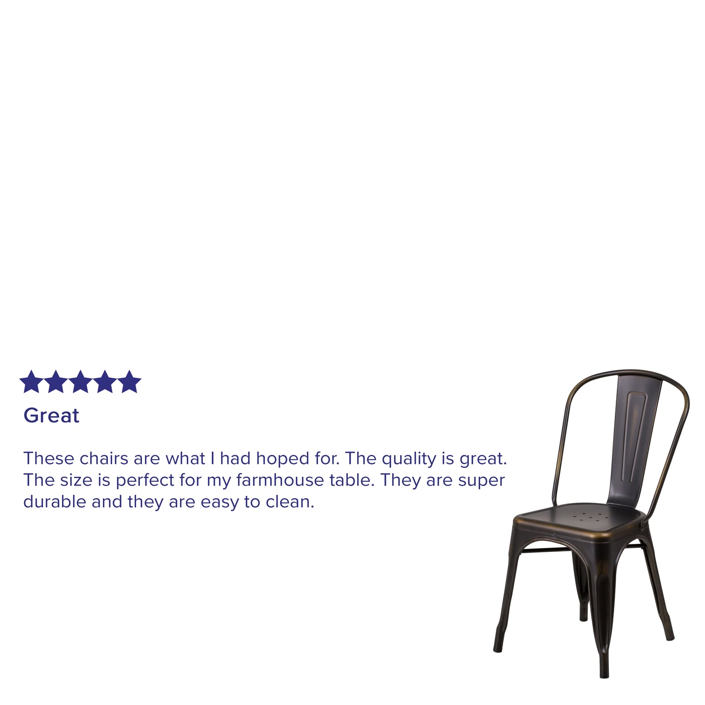 Tenley Commercial Grade Distressed Copper Metal Indoor-Outdoor Stackable Chair Copper