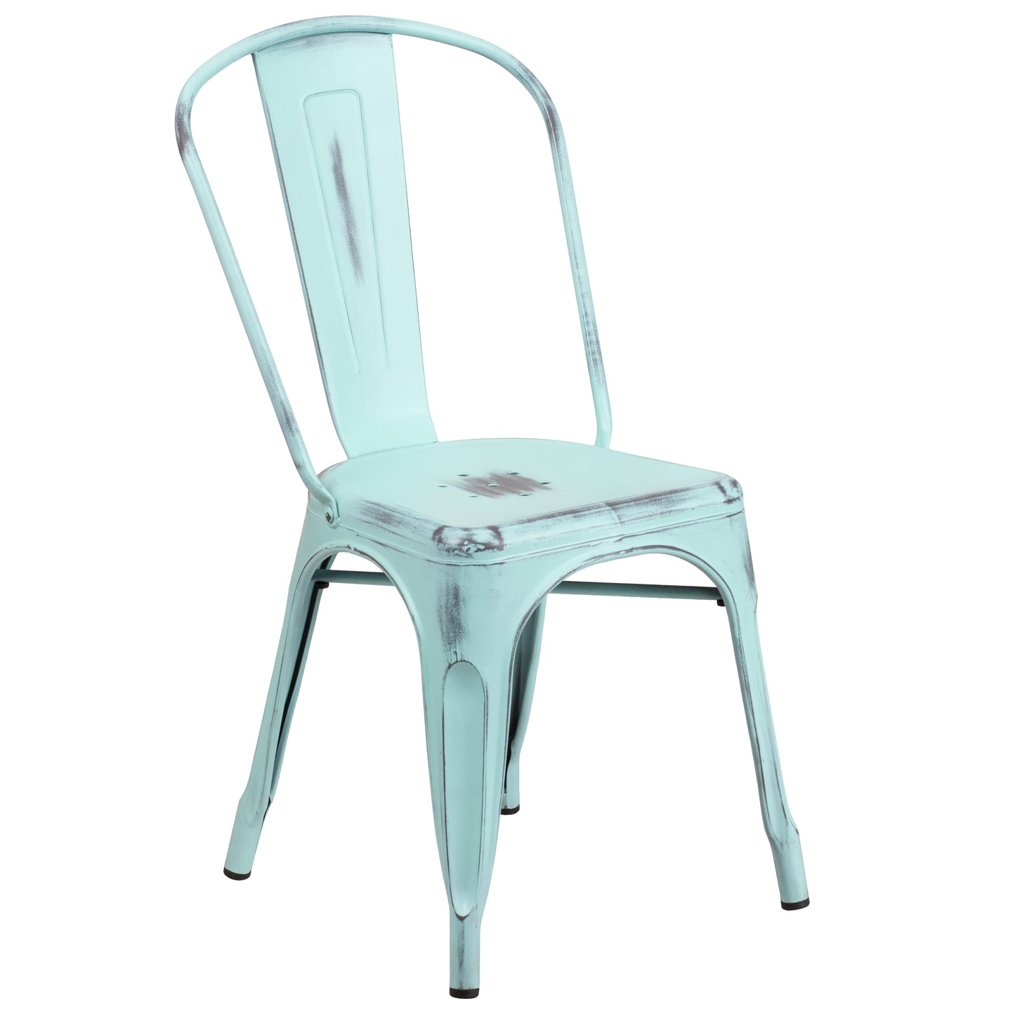 Tenley Commercial Grade Distressed Green-Blue Metal Indoor-Outdoor Stackable Chair Green-Blue