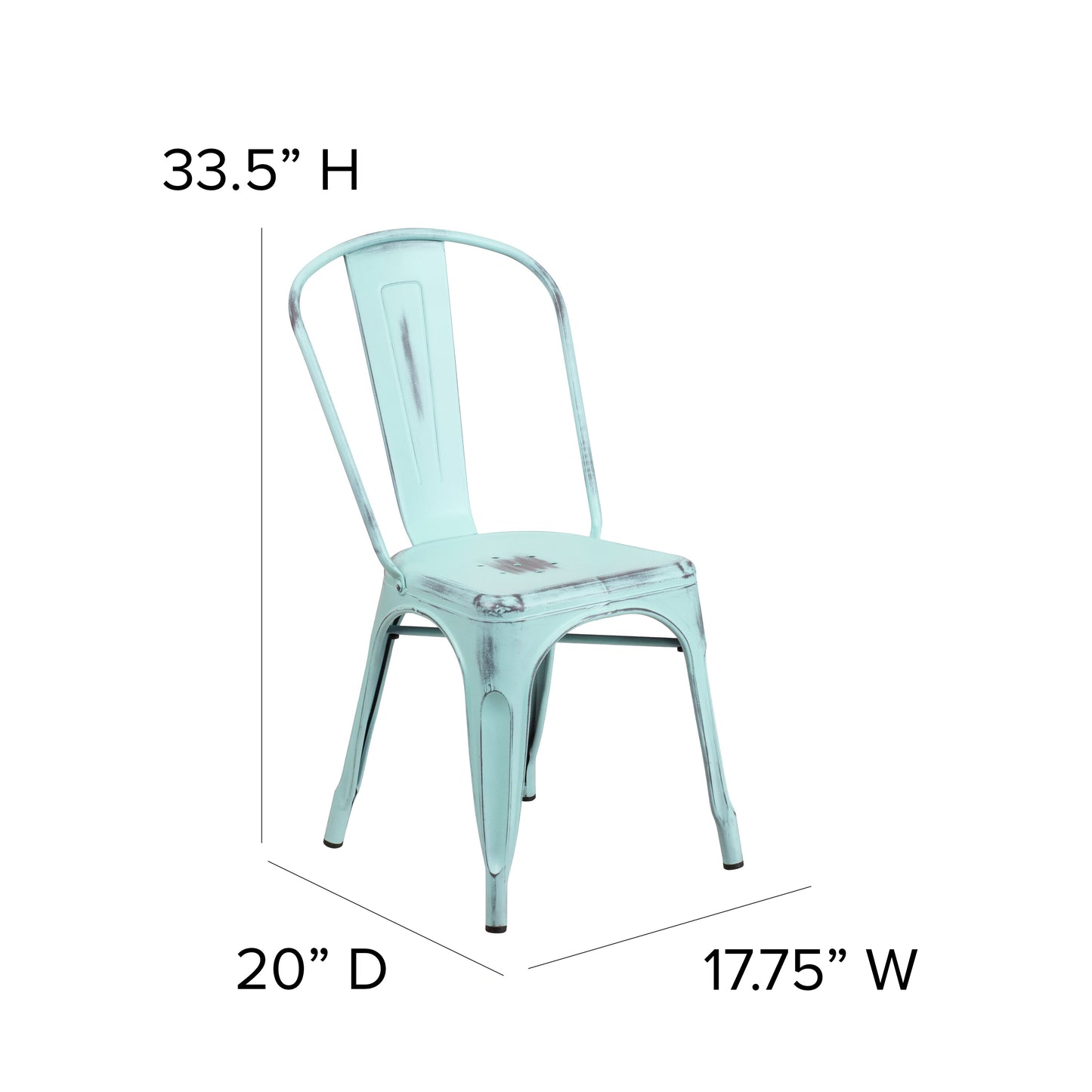 Tenley Commercial Grade Distressed Green-Blue Metal Indoor-Outdoor Stackable Chair Green-Blue