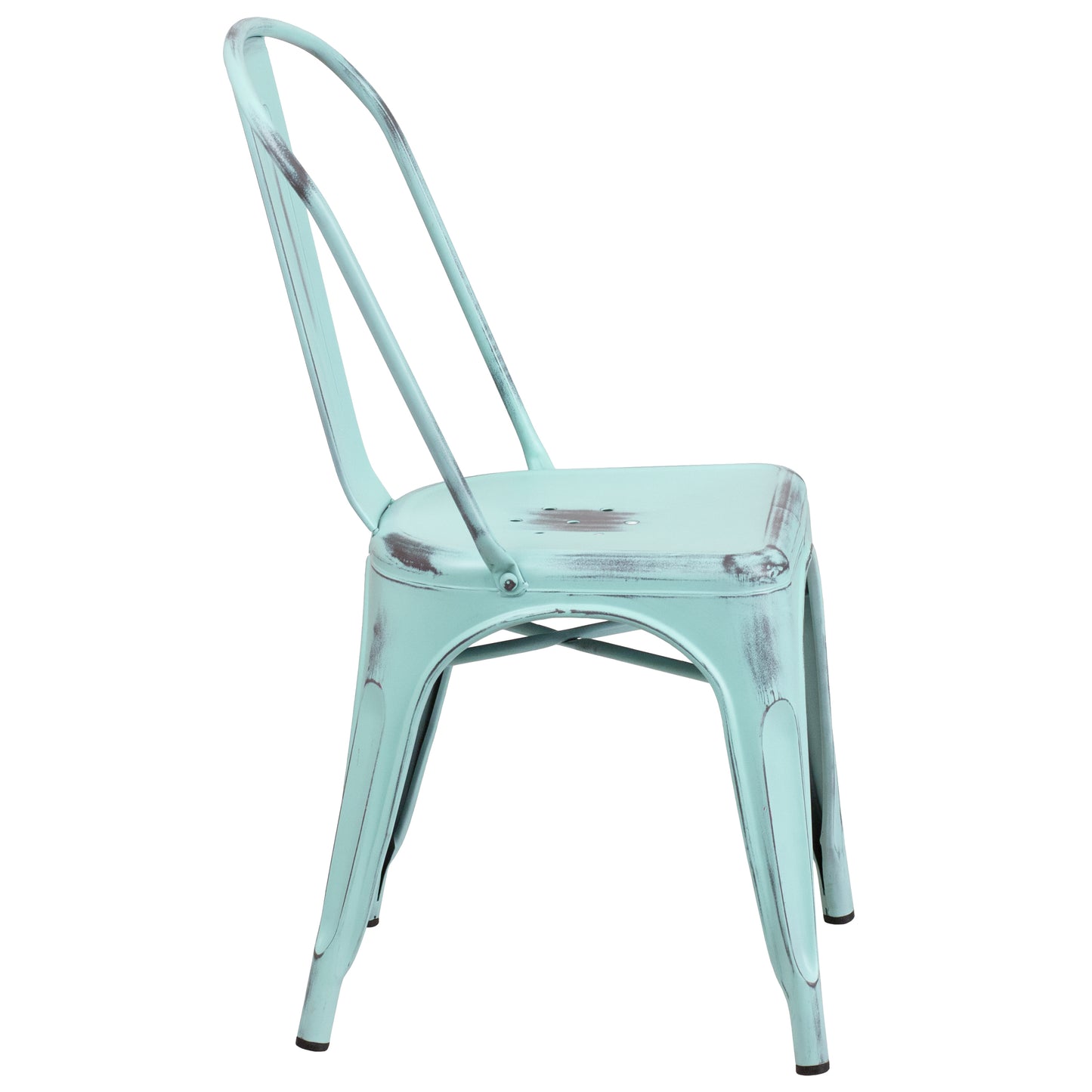 Tenley Commercial Grade Distressed Green-Blue Metal Indoor-Outdoor Stackable Chair Green-Blue
