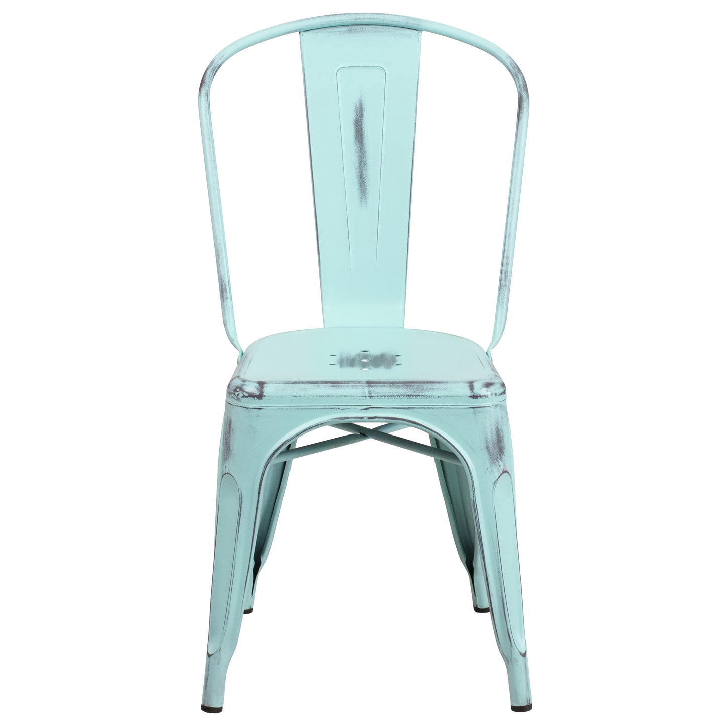 Tenley Commercial Grade Distressed Green-Blue Metal Indoor-Outdoor Stackable Chair Green-Blue