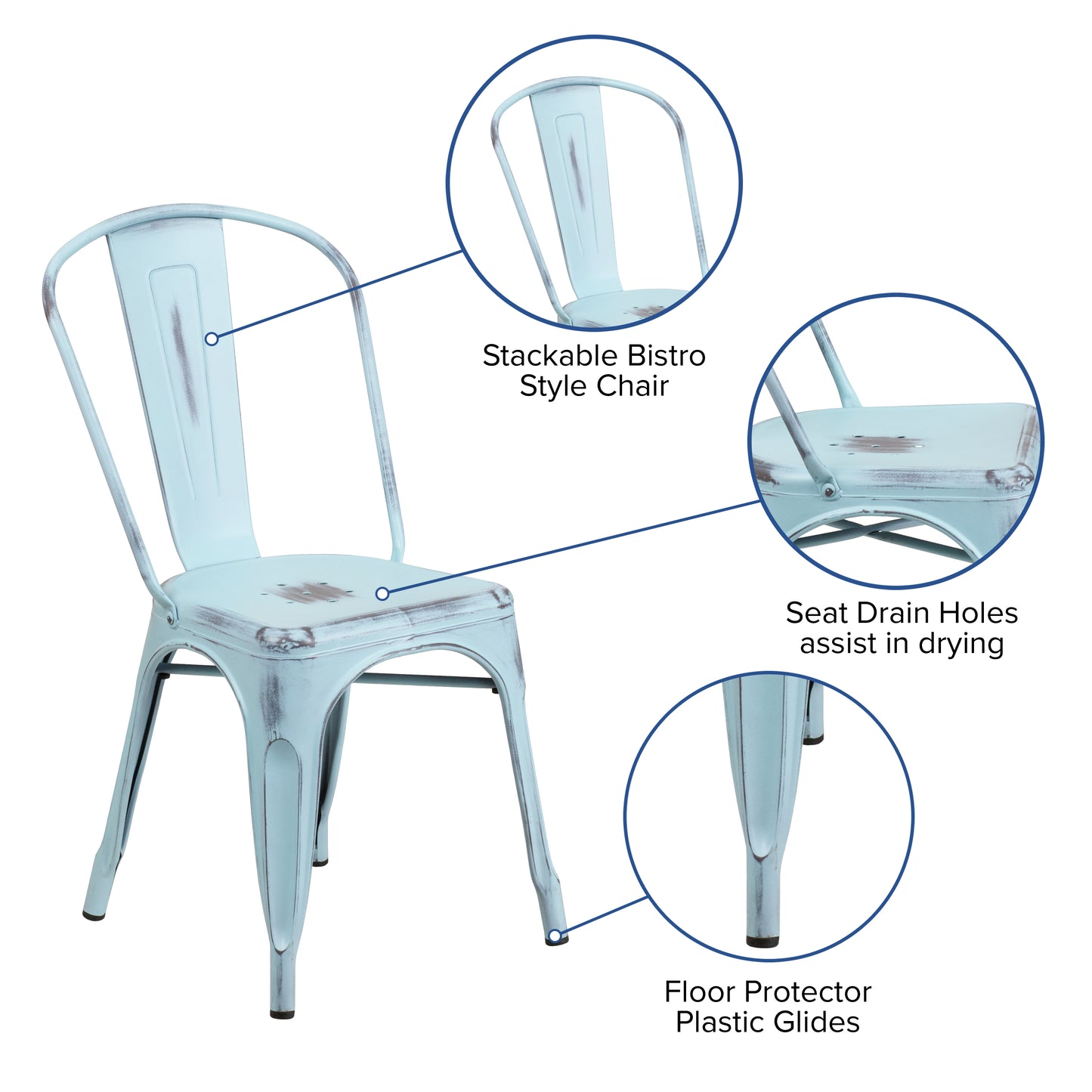 Tenley Commercial Grade Distressed Green-Blue Metal Indoor-Outdoor Stackable Chair Green-Blue
