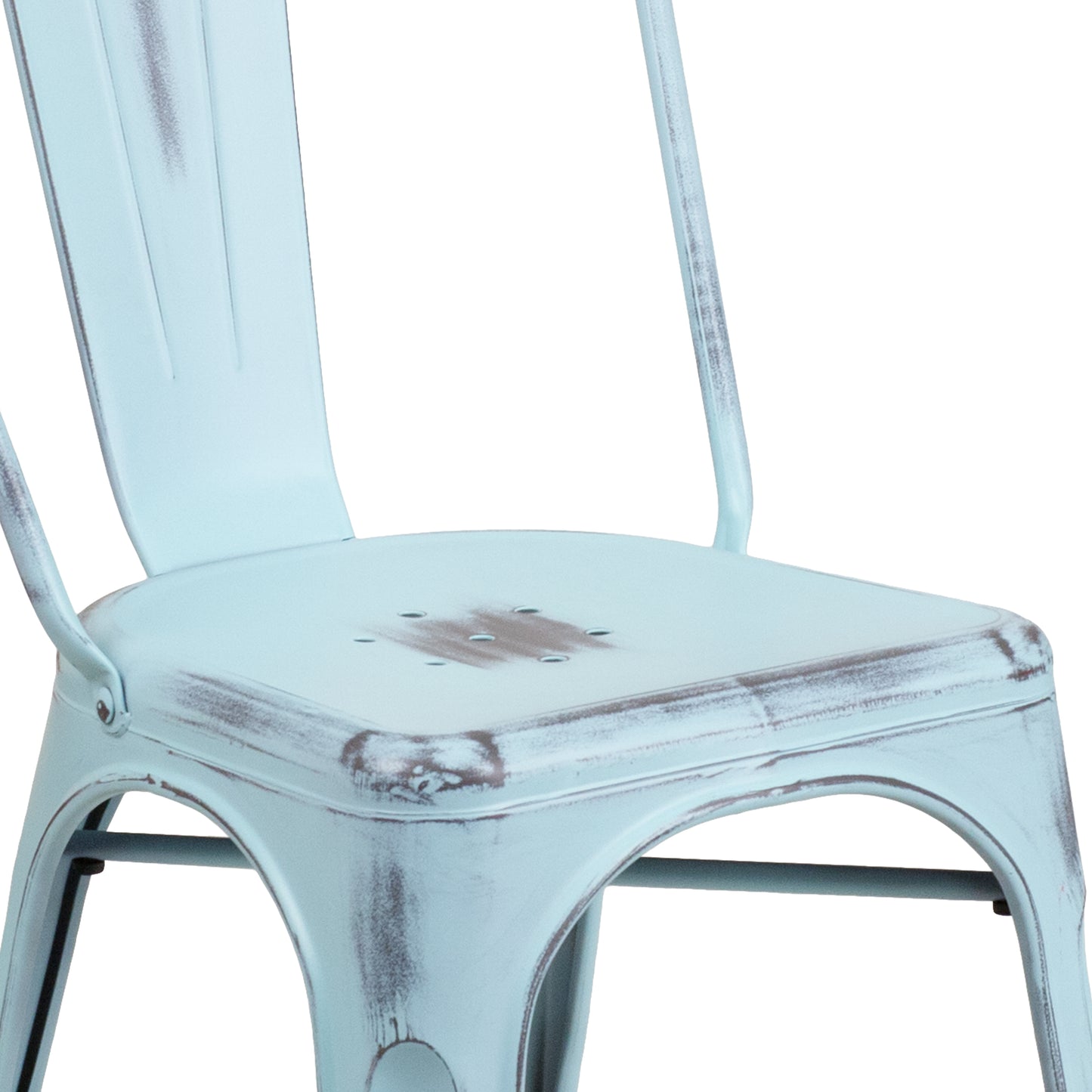 Tenley Commercial Grade Distressed Green-Blue Metal Indoor-Outdoor Stackable Chair Green-Blue