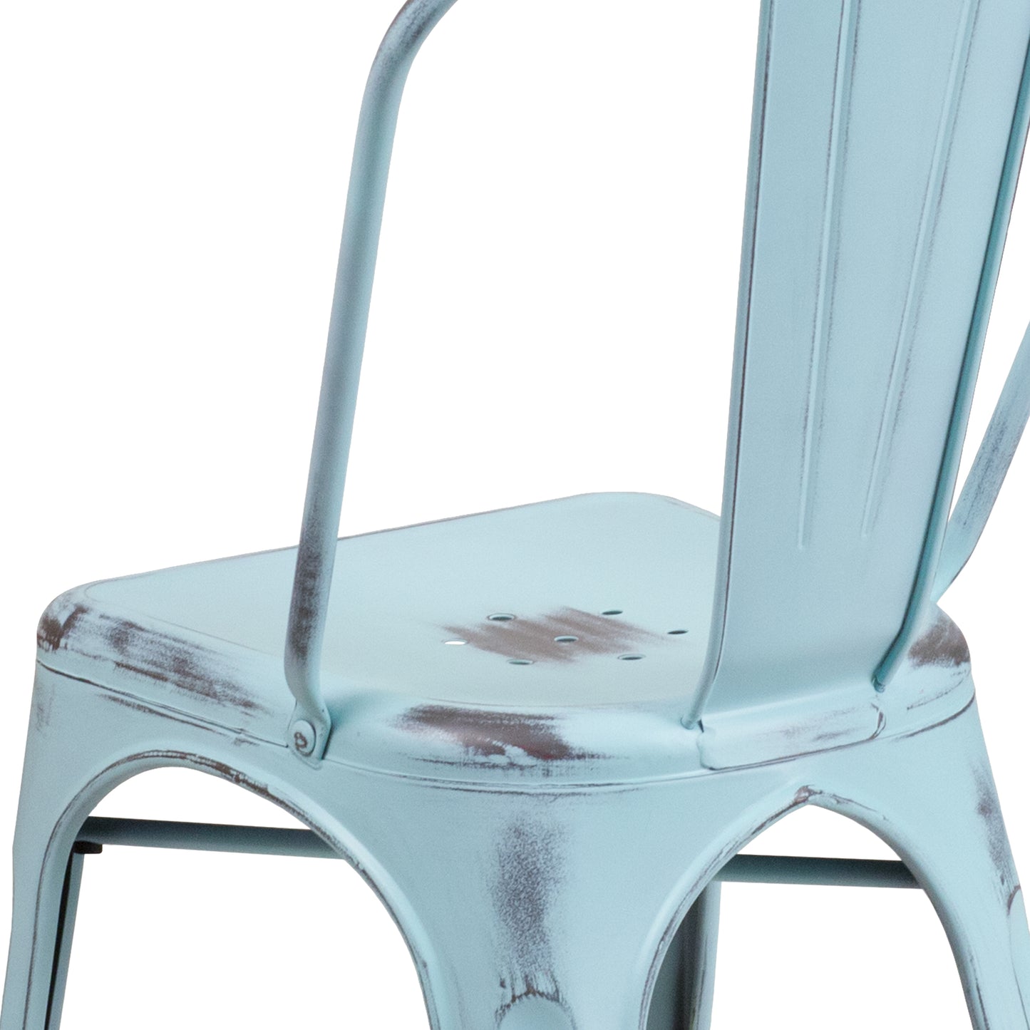 Tenley Commercial Grade Distressed Green-Blue Metal Indoor-Outdoor Stackable Chair Green-Blue