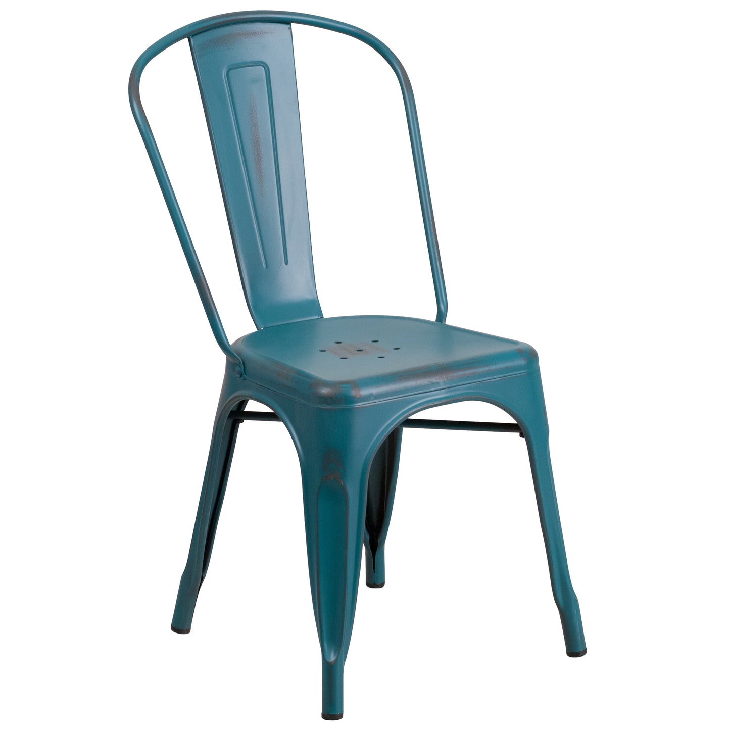 Tenley Commercial Grade Distressed Kelly Blue-Teal Metal Indoor-Outdoor Stackable Chair Kelly Blue-Teal