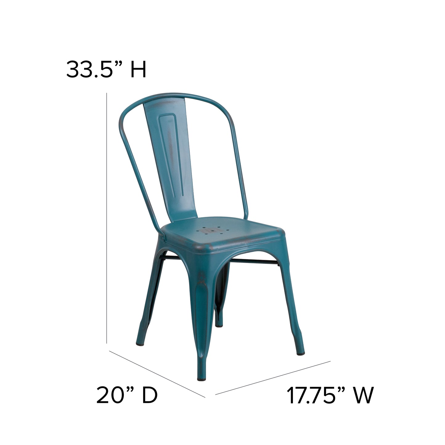 Tenley Commercial Grade Distressed Kelly Blue-Teal Metal Indoor-Outdoor Stackable Chair Kelly Blue-Teal