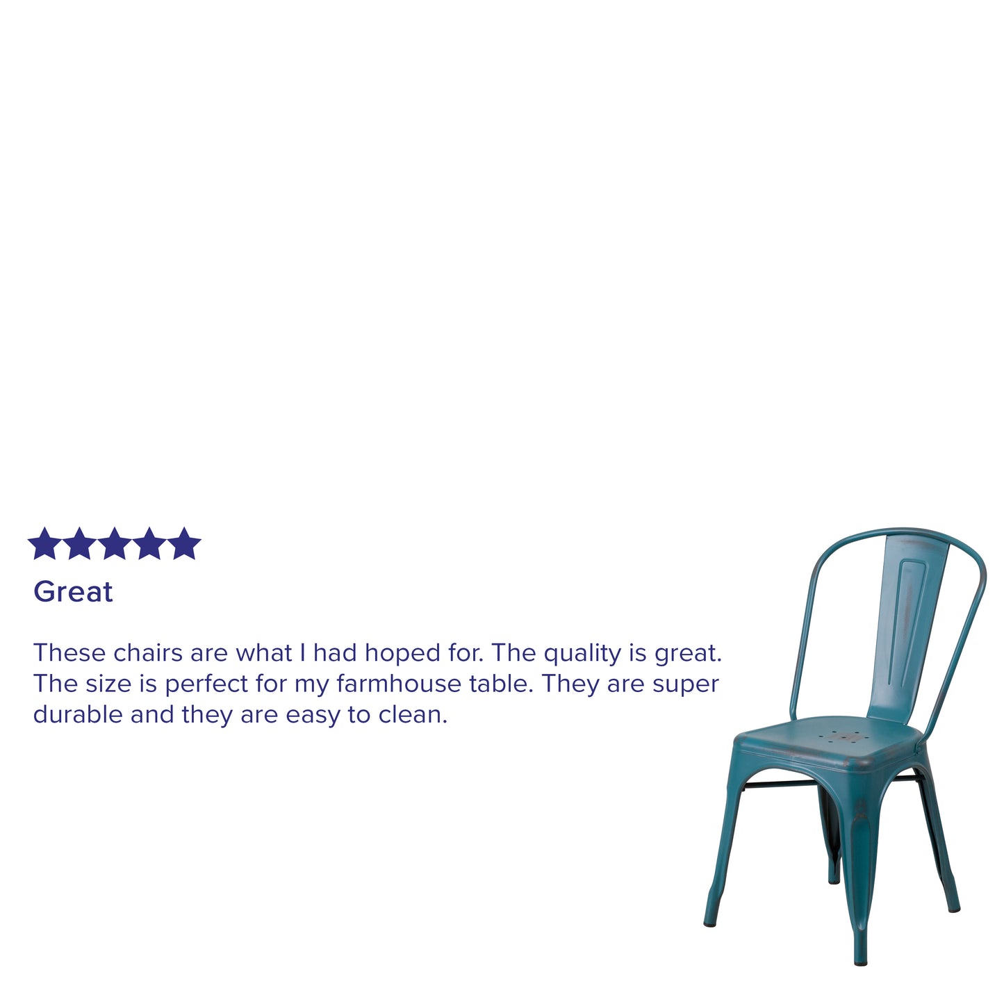 Tenley Commercial Grade Distressed Kelly Blue-Teal Metal Indoor-Outdoor Stackable Chair Kelly Blue-Teal