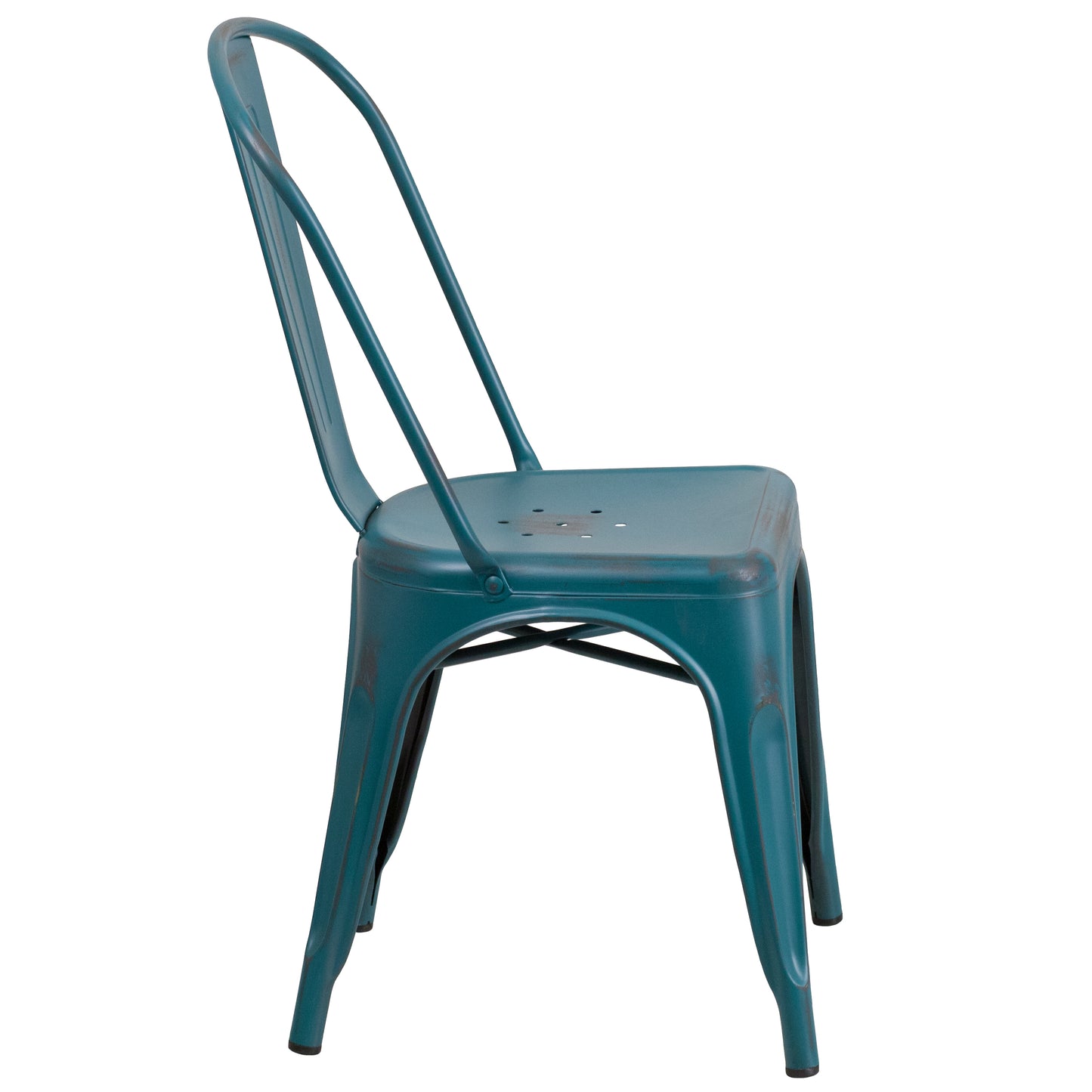 Tenley Commercial Grade Distressed Kelly Blue-Teal Metal Indoor-Outdoor Stackable Chair Kelly Blue-Teal