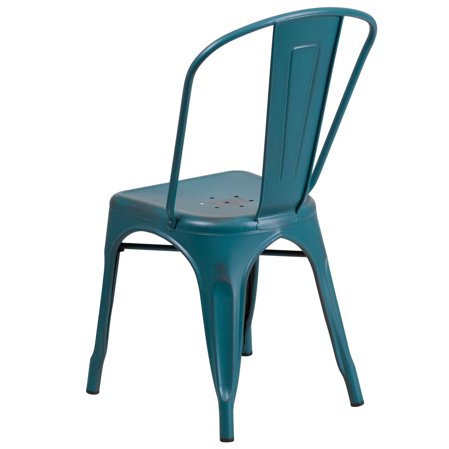 Tenley Commercial Grade Distressed Kelly Blue-Teal Metal Indoor-Outdoor Stackable Chair Kelly Blue-Teal