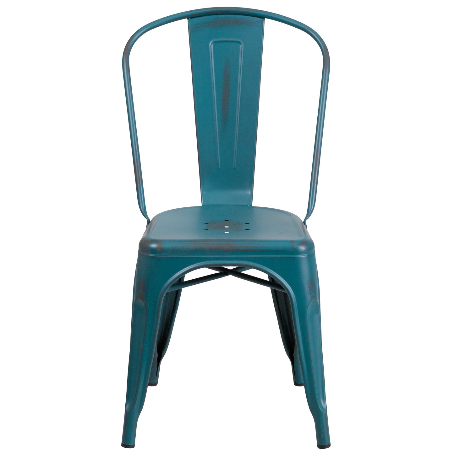 Tenley Commercial Grade Distressed Kelly Blue-Teal Metal Indoor-Outdoor Stackable Chair Kelly Blue-Teal