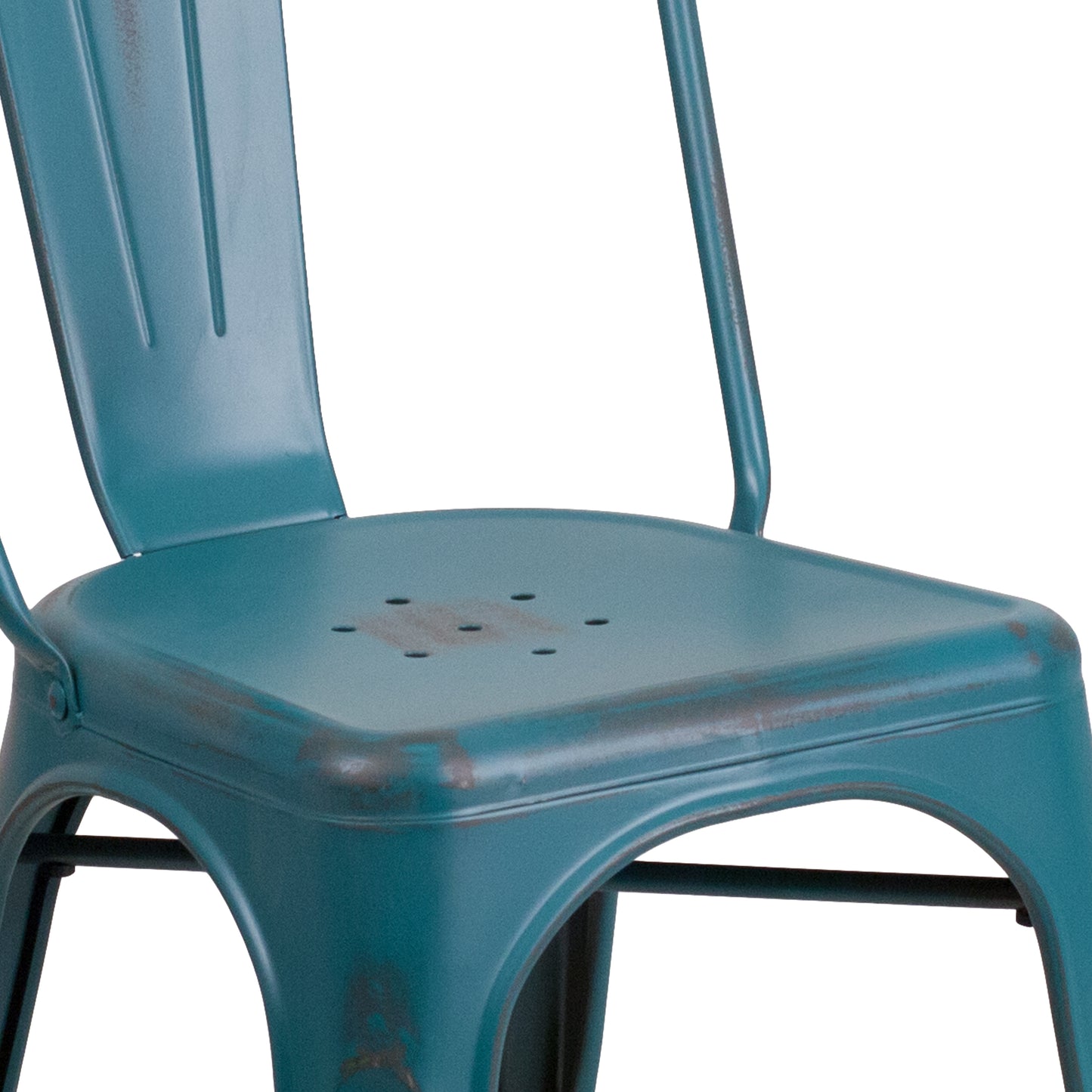Tenley Commercial Grade Distressed Kelly Blue-Teal Metal Indoor-Outdoor Stackable Chair Kelly Blue-Teal