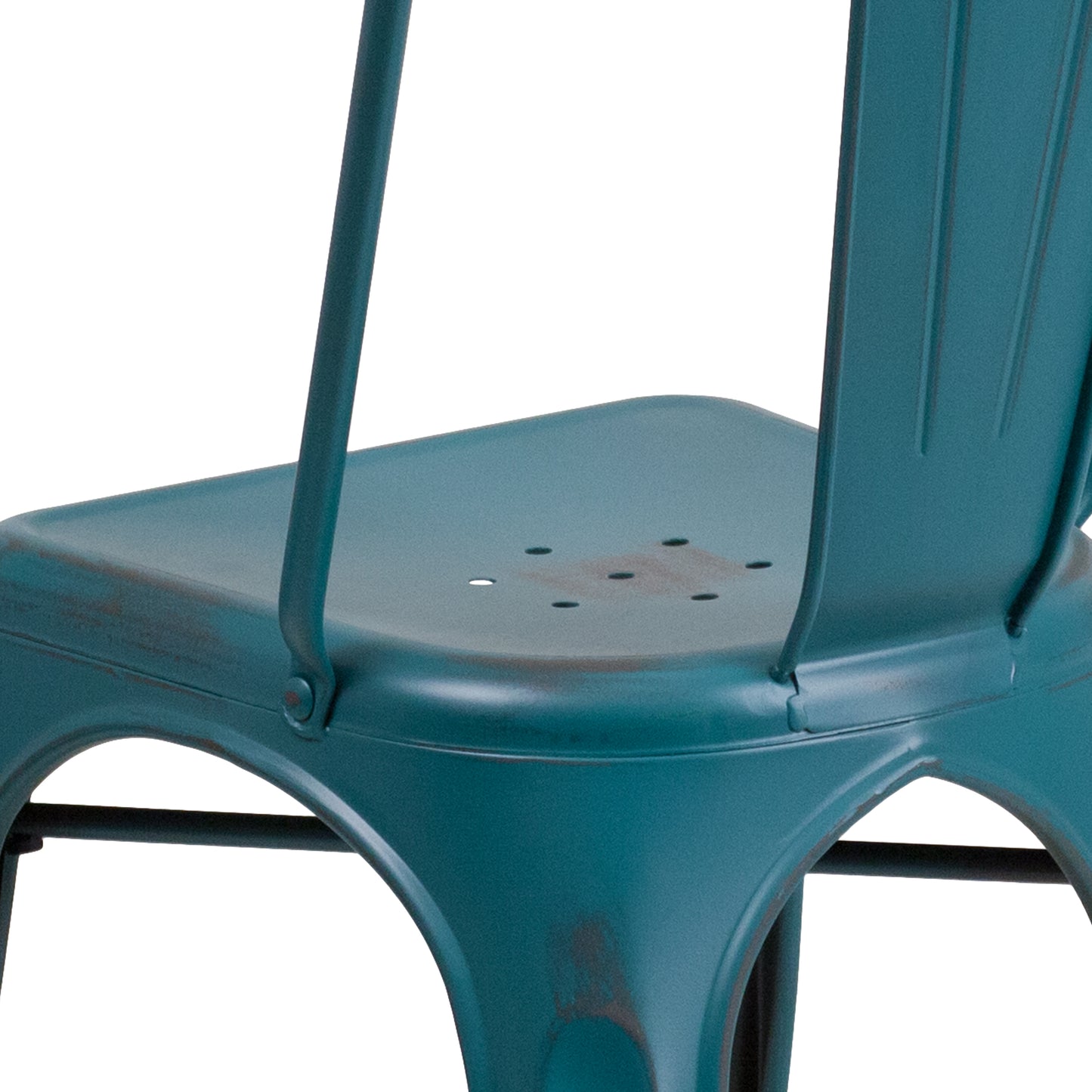 Tenley Commercial Grade Distressed Kelly Blue-Teal Metal Indoor-Outdoor Stackable Chair Kelly Blue-Teal