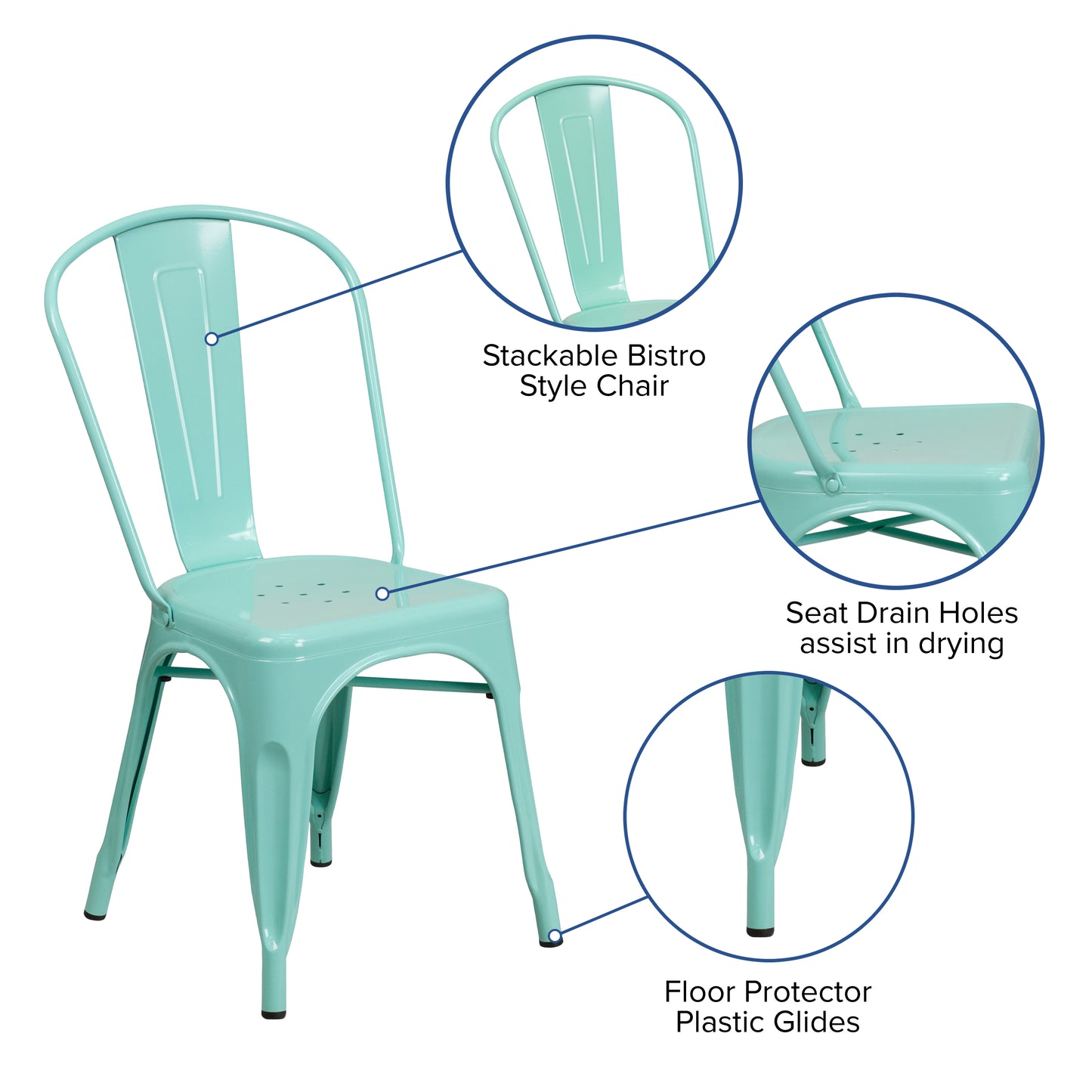 Tenley Commercial Grade Mint Green Metal Indoor-Outdoor Stackable Chair Mint Green
