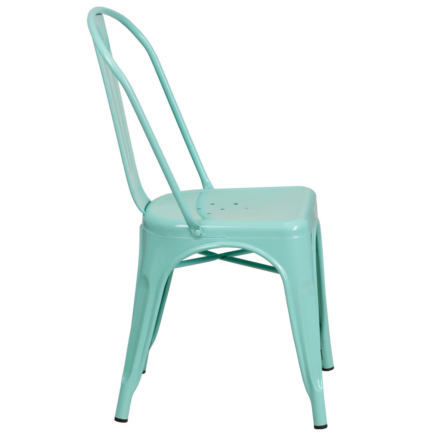 Foster Commercial Grade 31.5" Square Mint Green Metal Indoor-Outdoor Table Set with 4 Stack Chairs Mint Green