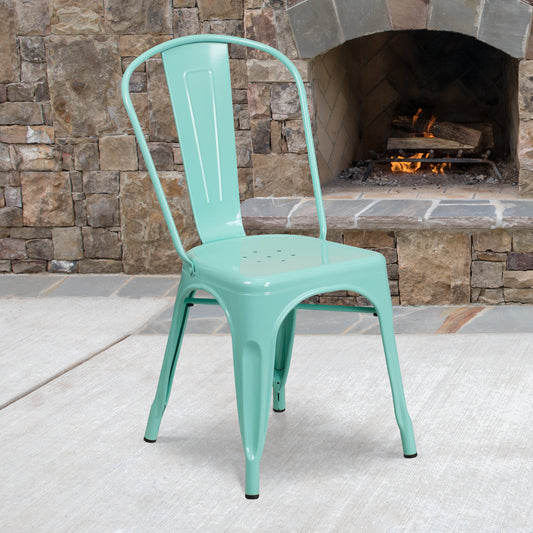 Tenley Commercial Grade Mint Green Metal Indoor-Outdoor Stackable Chair Mint Green