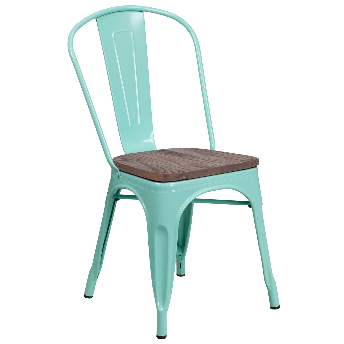 Tenley Mint Green Metal Stackable Chair with Wood Seat Mint Green