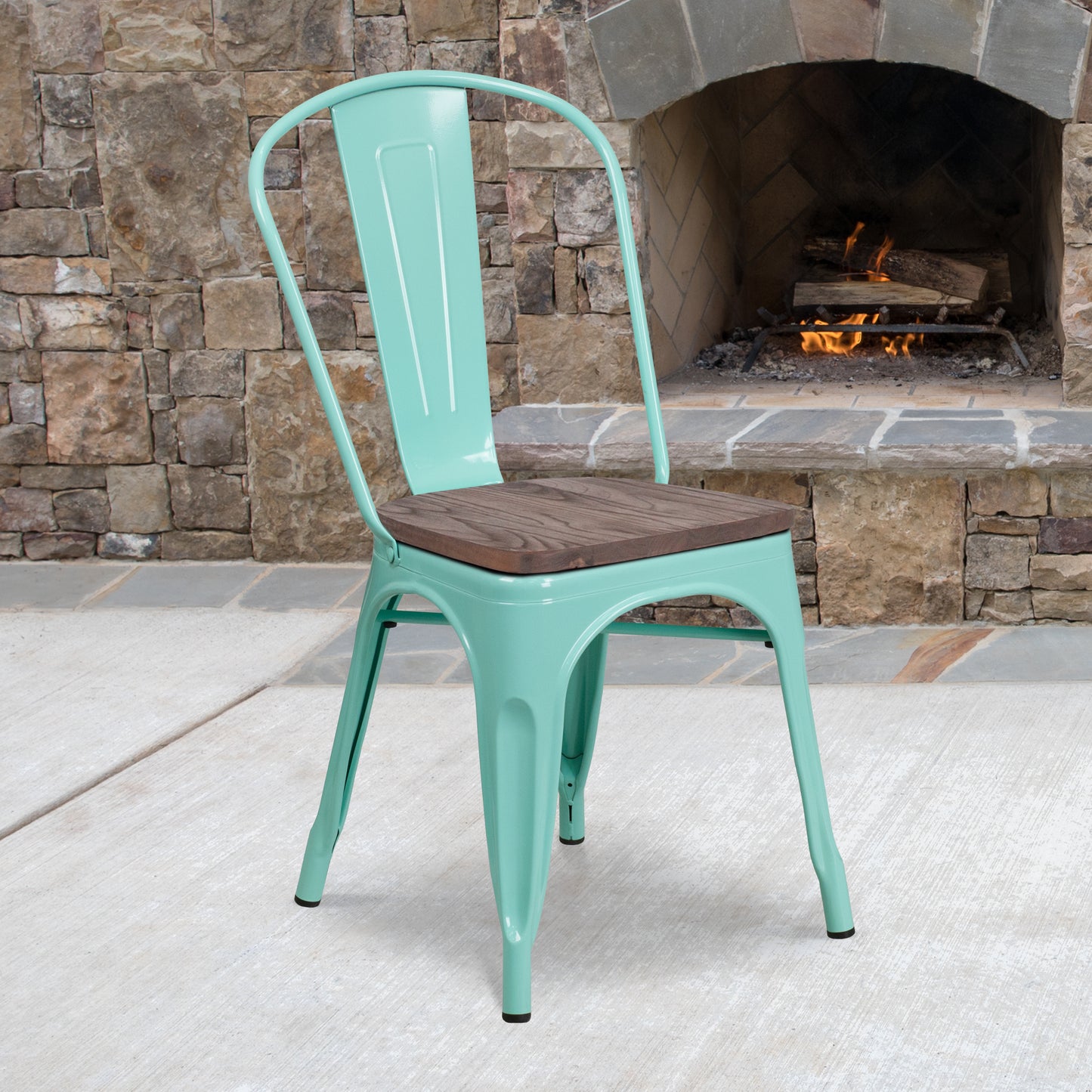Tenley Mint Green Metal Stackable Chair with Wood Seat Mint Green