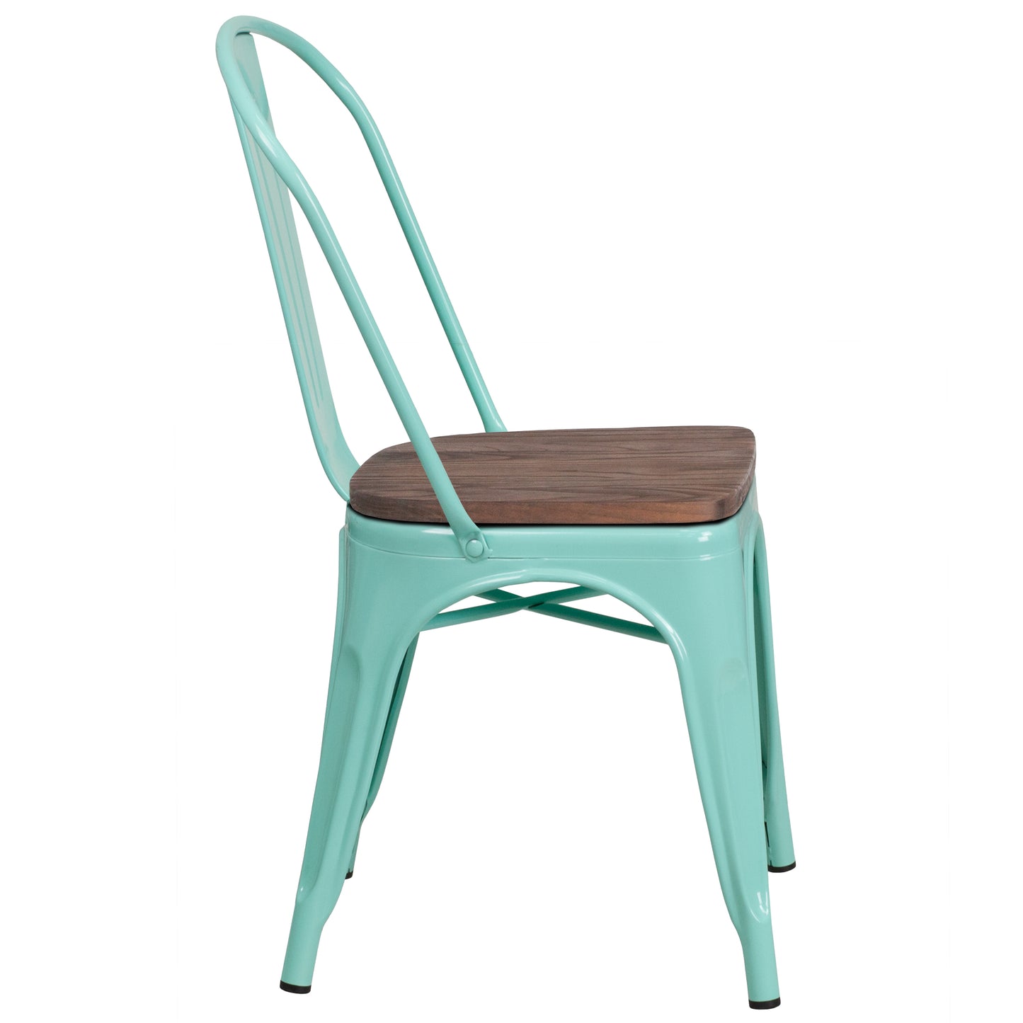 Tenley Mint Green Metal Stackable Chair with Wood Seat Mint Green