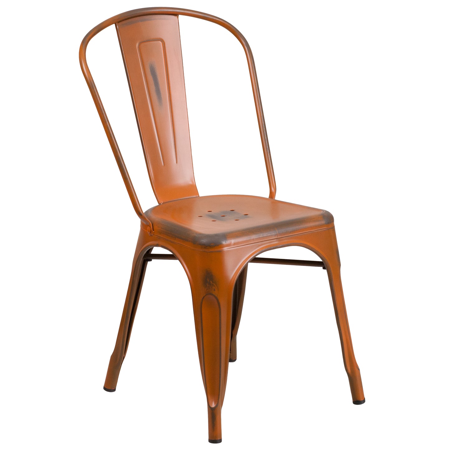 Tenley Commercial Grade Distressed Orange Metal Indoor-Outdoor Stackable Chair Orange