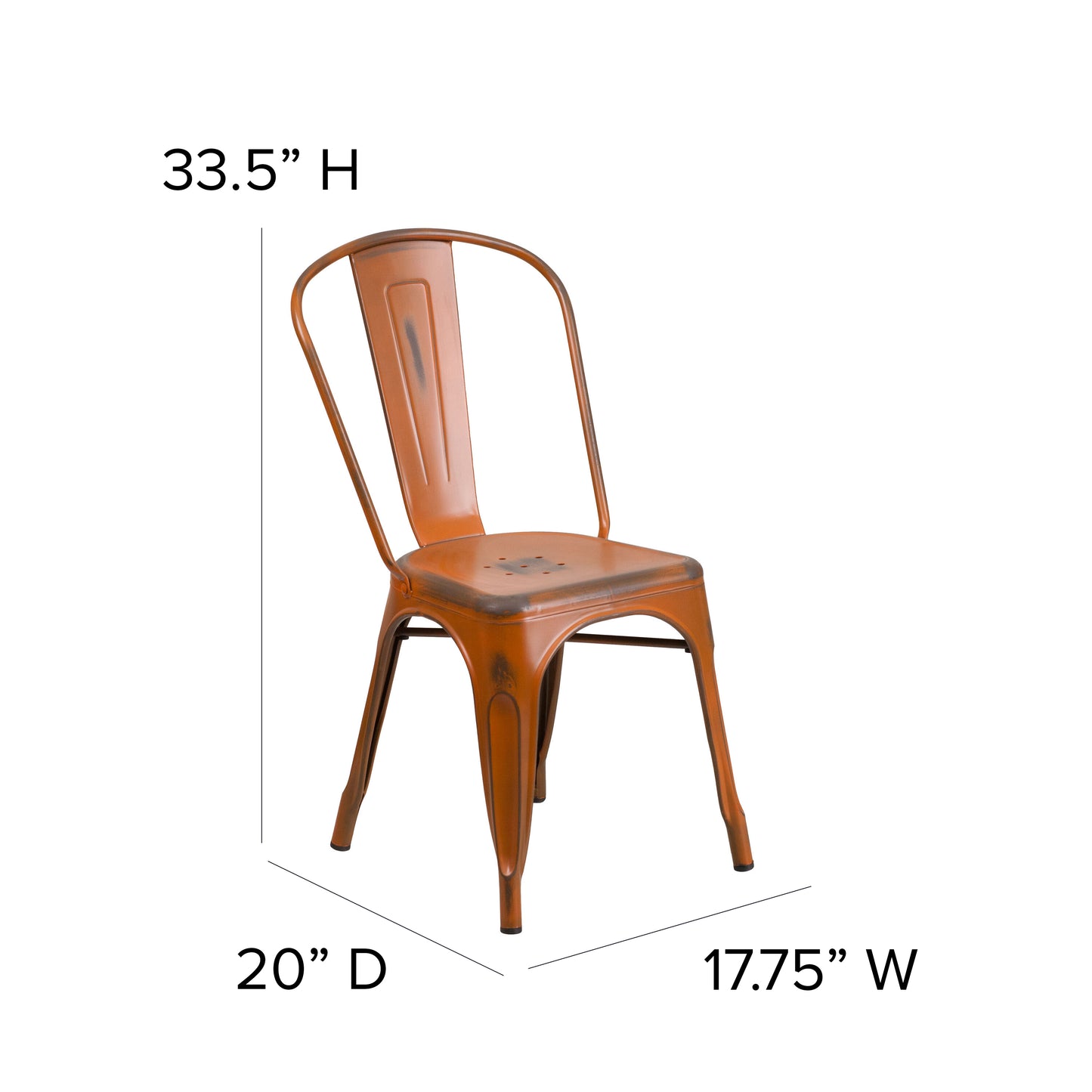 Tenley Commercial Grade Distressed Orange Metal Indoor-Outdoor Stackable Chair Orange