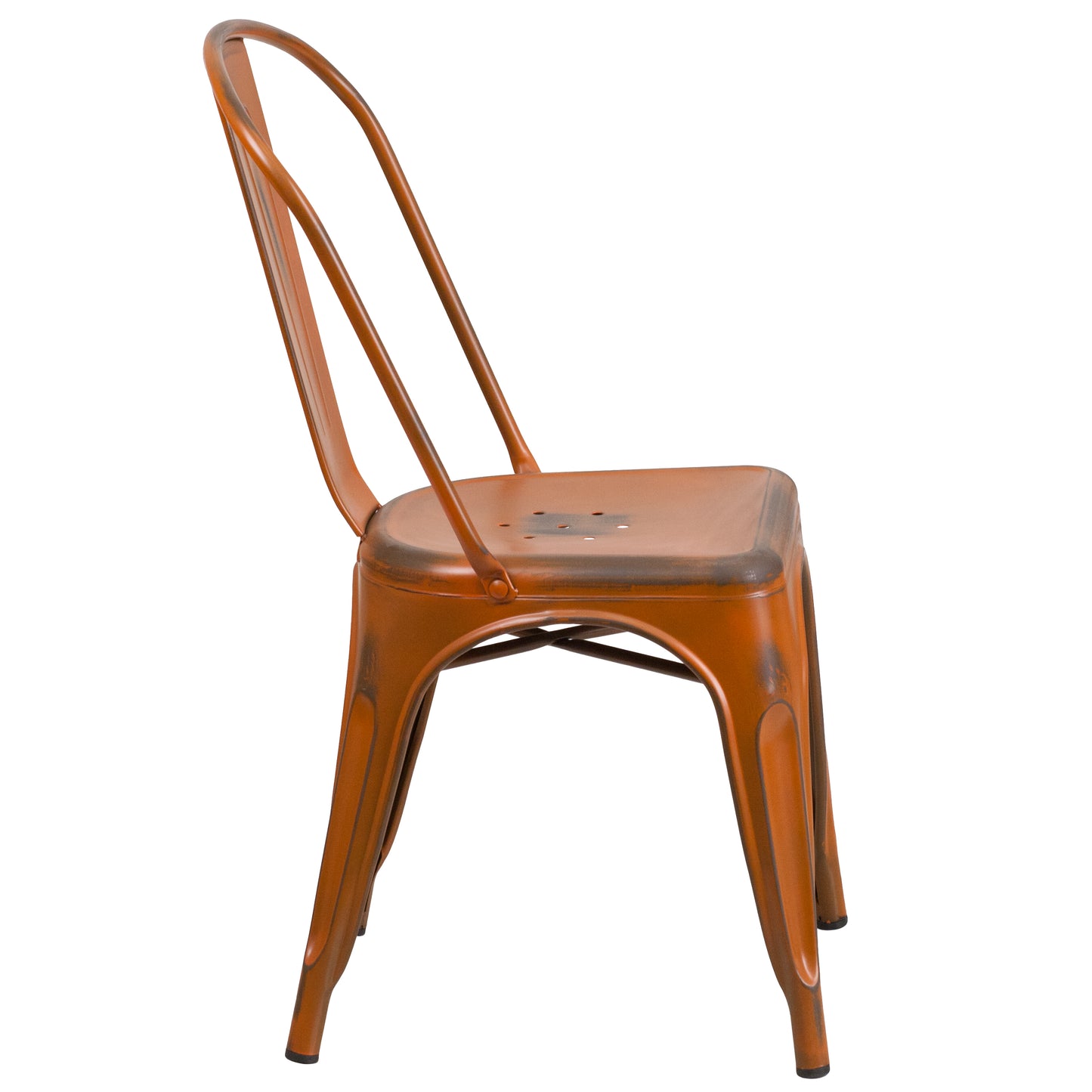 Tenley Commercial Grade Distressed Orange Metal Indoor-Outdoor Stackable Chair Orange