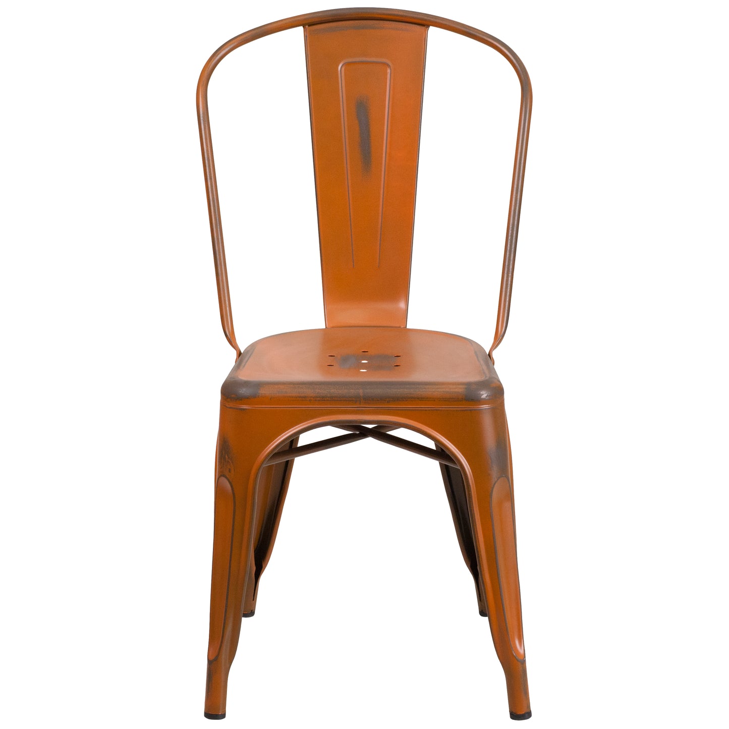 Tenley Commercial Grade Distressed Orange Metal Indoor-Outdoor Stackable Chair Orange