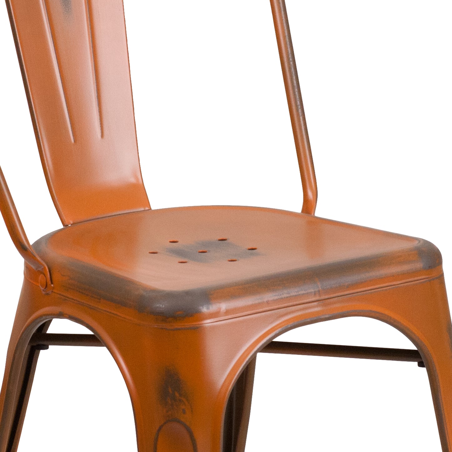 Tenley Commercial Grade Distressed Orange Metal Indoor-Outdoor Stackable Chair Orange