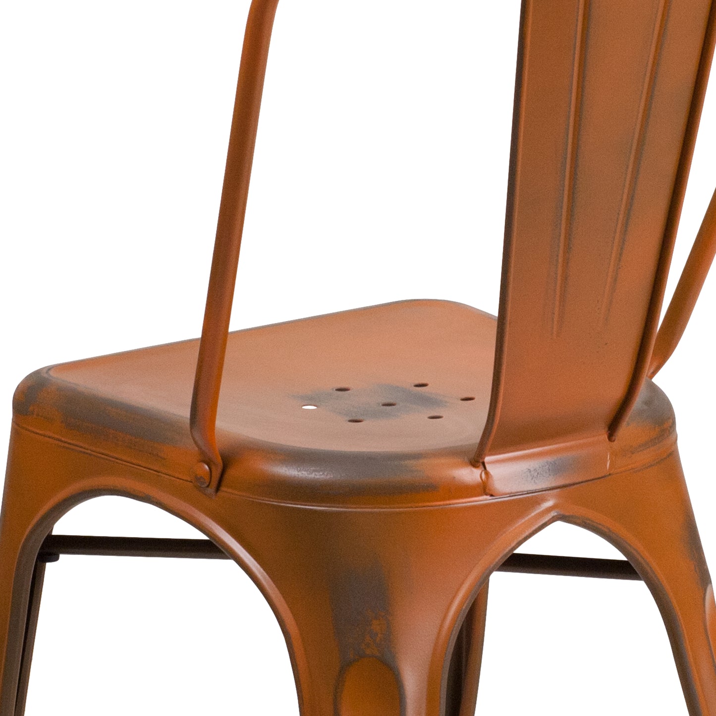 Tenley Commercial Grade Distressed Orange Metal Indoor-Outdoor Stackable Chair Orange