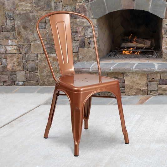 Tenley Commercial Grade Copper Metal Indoor-Outdoor Stackable Chair Copper