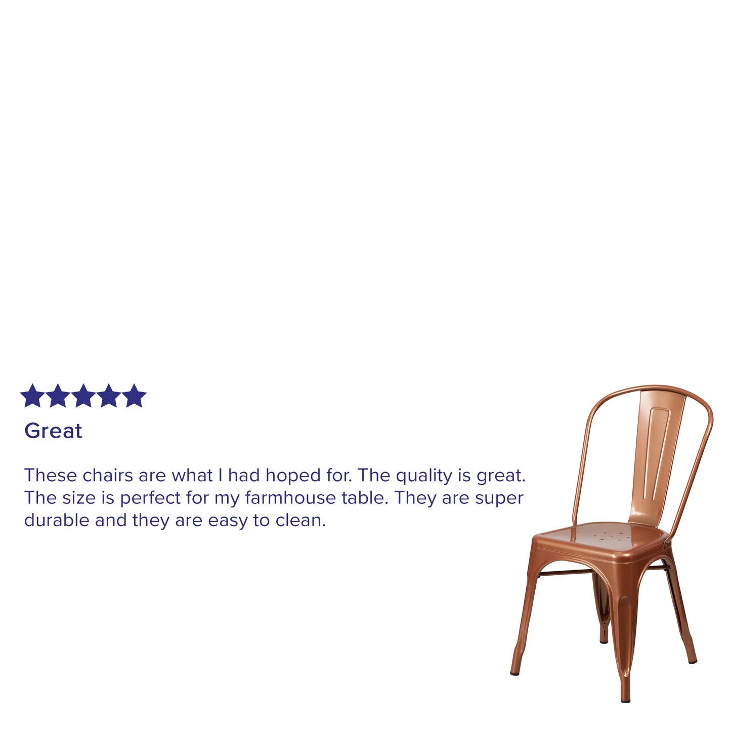 Tenley Commercial Grade Copper Metal Indoor-Outdoor Stackable Chair Copper