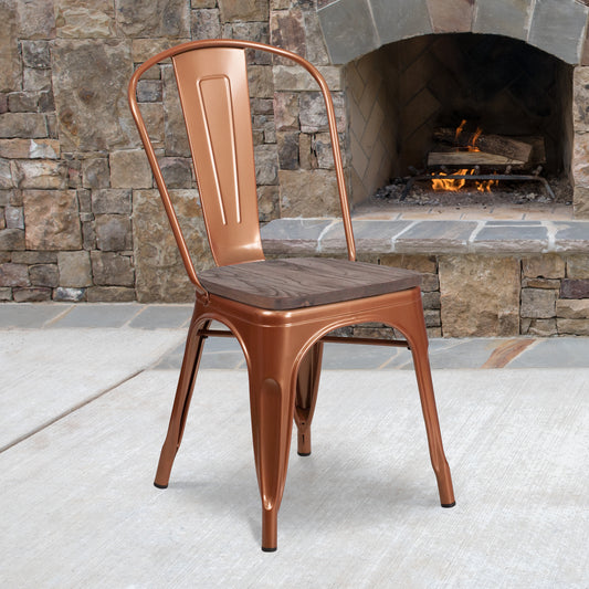 Tenley Copper Metal Stackable Chair with Wood Seat Copper