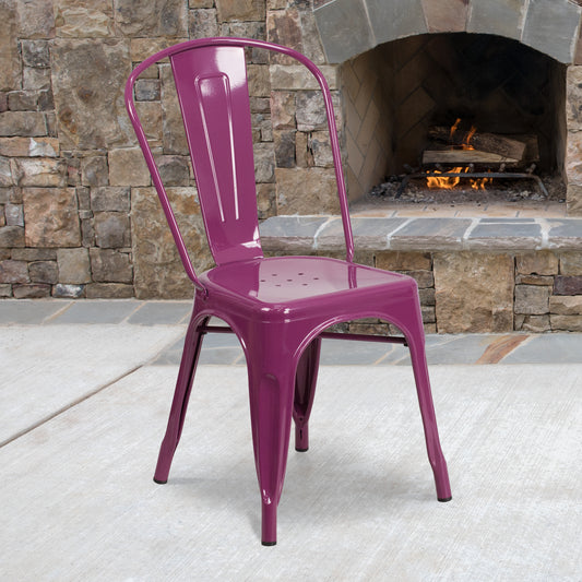 Tenley Commercial Grade Purple Metal Indoor-Outdoor Stackable Chair Purple