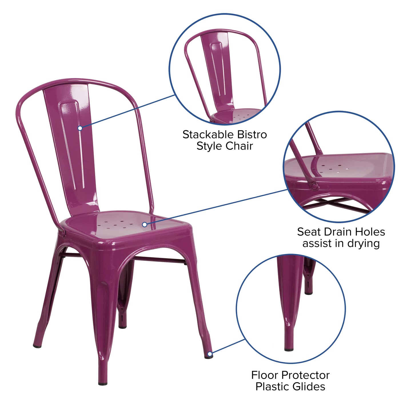 Tenley Commercial Grade Purple Metal Indoor-Outdoor Stackable Chair Purple