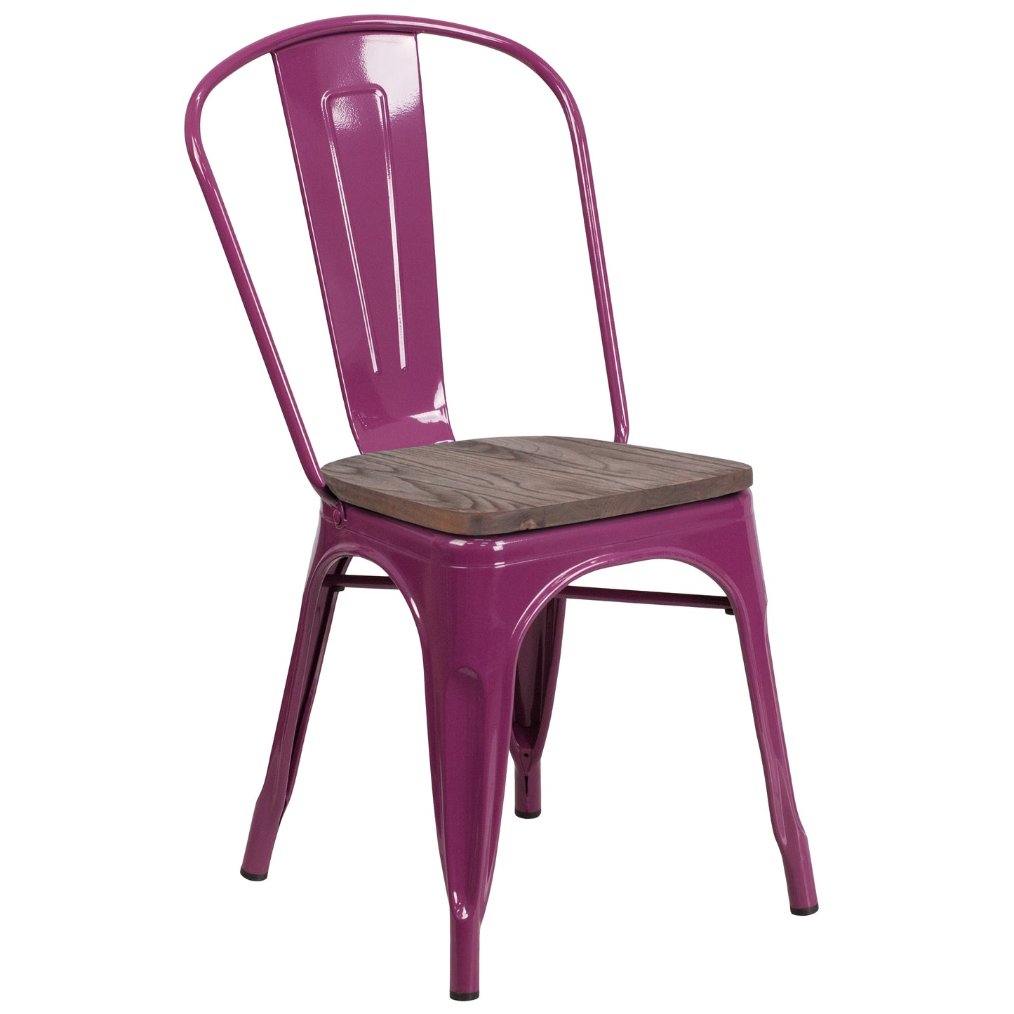 Tenley Purple Metal Stackable Chair with Wood Seat Purple