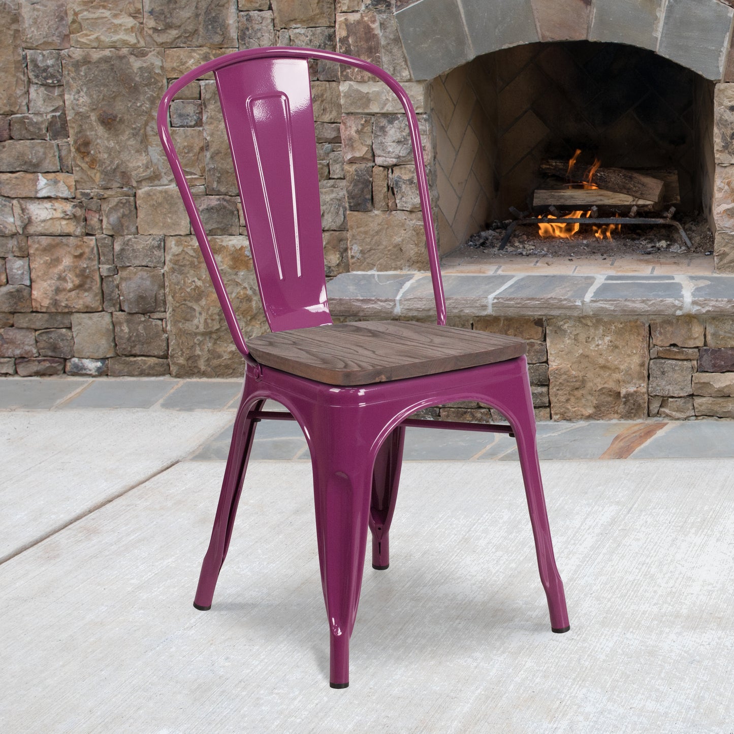 Tenley Purple Metal Stackable Chair with Wood Seat Purple